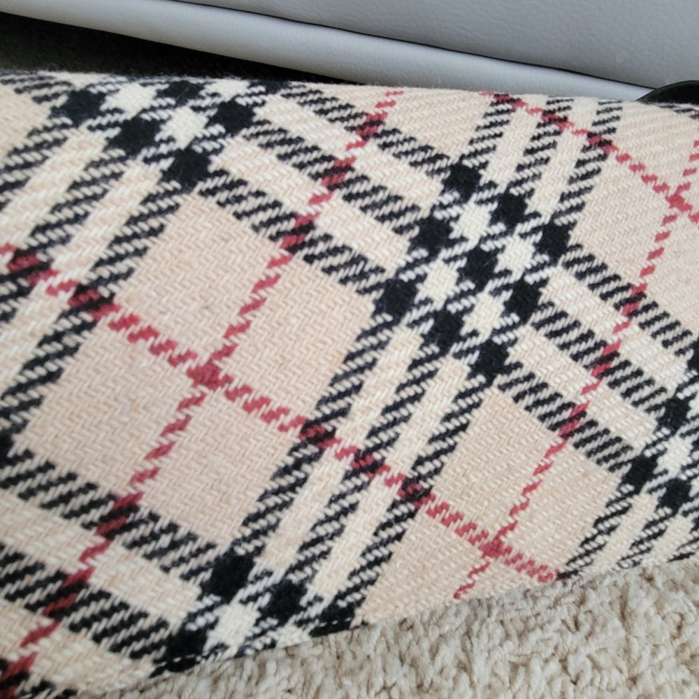 Vtg Burberry London Nova Check Wool Baguette Shoulder Bag Tan Black Leather Trim - Picture 9 of 16